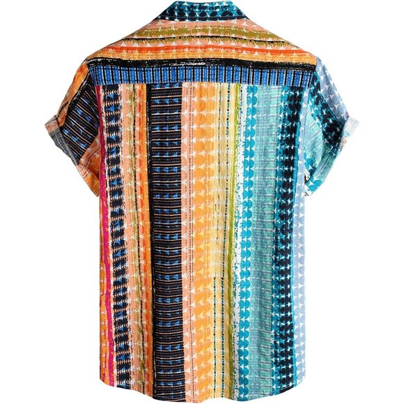 Men Multicolor Short Sleeve Button Up Casual Beach Shirt Lightweight Summer - Picture 2 of 6